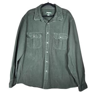 Eddie Bauer Chamois Shirt Mens Large Olive Green Heavy Cotton Flannel Outdoor